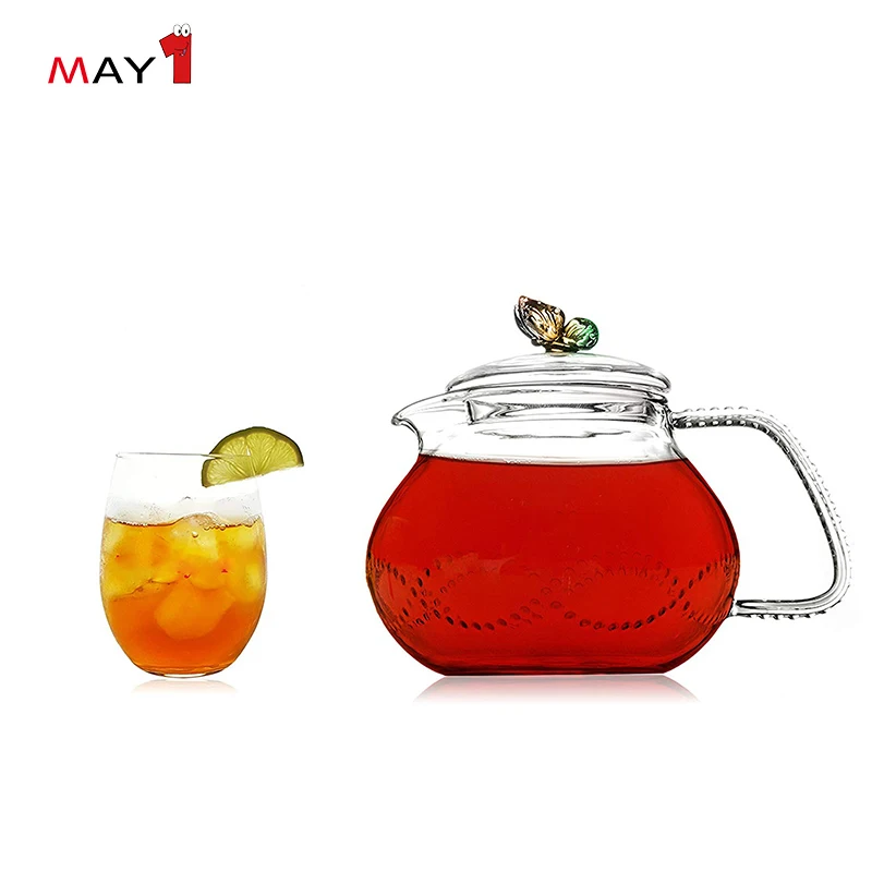 
funky style lovely for hot and cold filter tea borosilicate glass teapot 