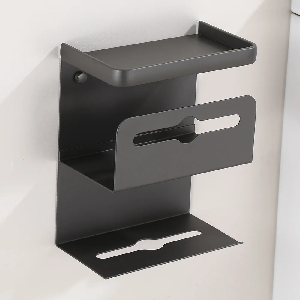 Space Aluminum Self Adhesive toilet paper holder with shelf 3 tiers toilet paper holder toilet tissue holder