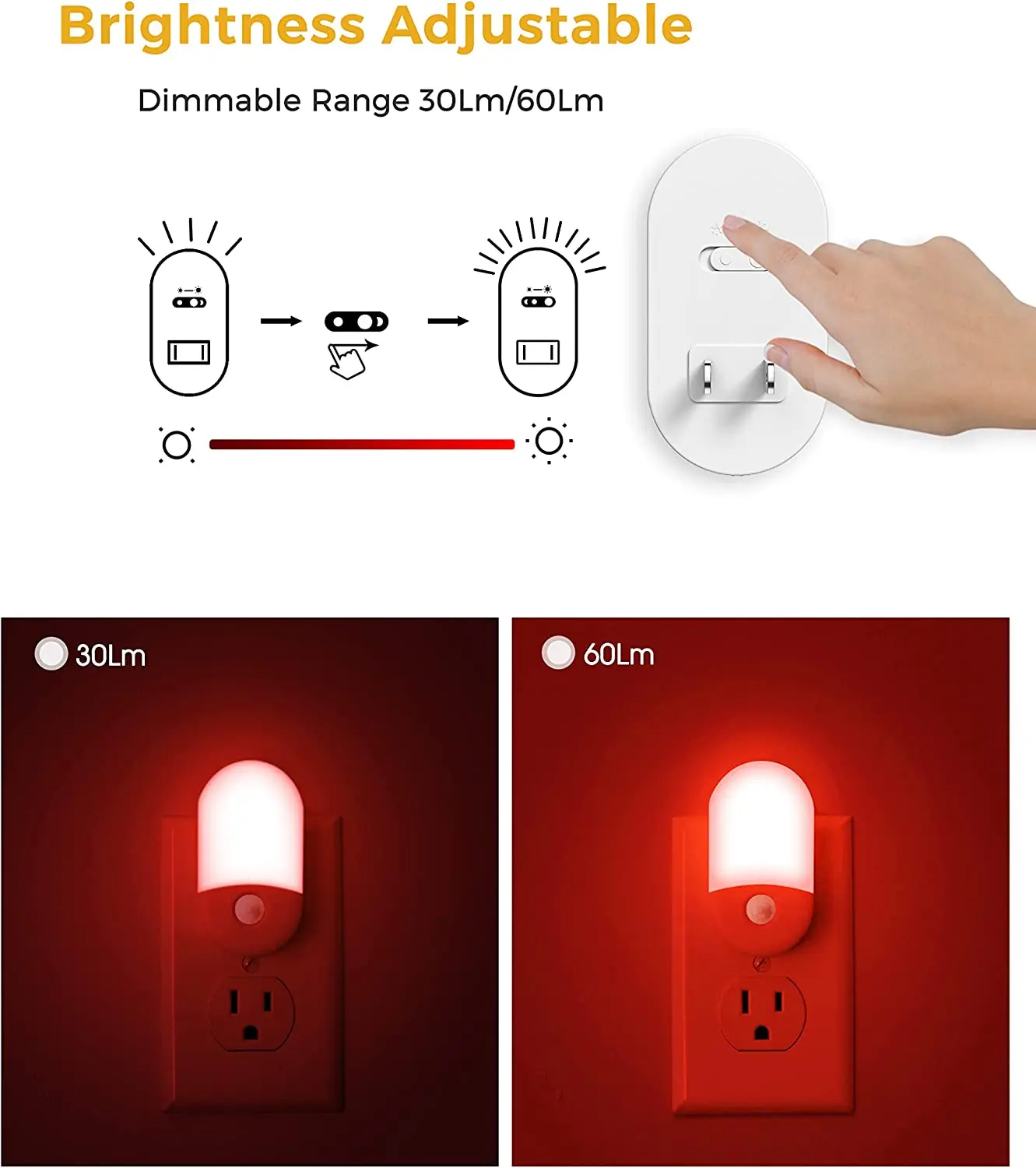 LOHAS Red Color Motion Sensor Nightlights Plug in Night Lighting LED LED Red Motion Sensor Night Lights for Bedroom Corridor