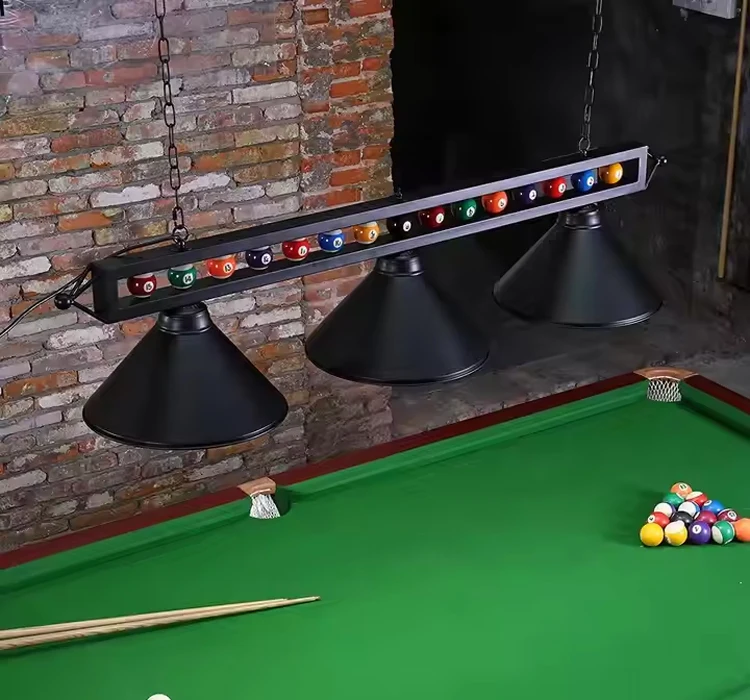 High Quality 3-Head LED Lamp for Billiard Pool Snooker Table Modern Black Metal Ball Design Hanging Chandelier