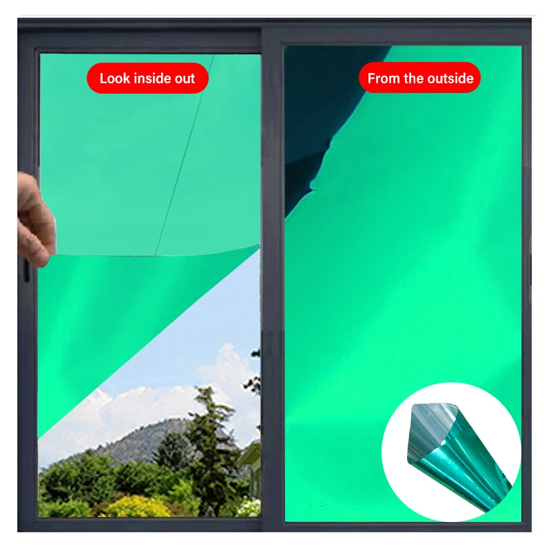 Зеленая Серебряная Светоотражающая одностороннее видение тонированная Строительная пленка теплоизоляция и защитная пленка для защиты конфиденциальности