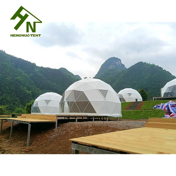 8m Luxury White PVC Outdoor Camping Tent Geodome Geodesic Dome Tent Hotel Glamping with Bathroom