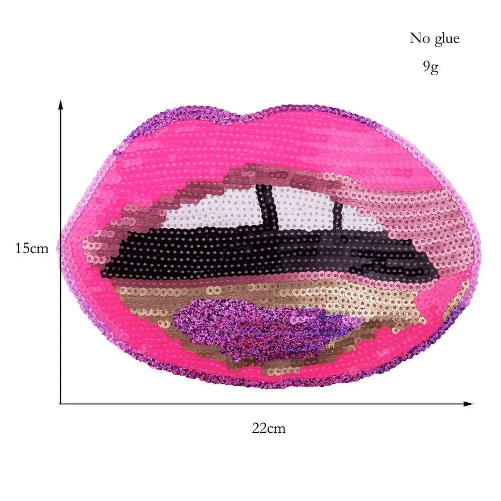 
GUGUTREE big sequined mouth patches,large lips sequined applique back patch for jackets JW-204320 