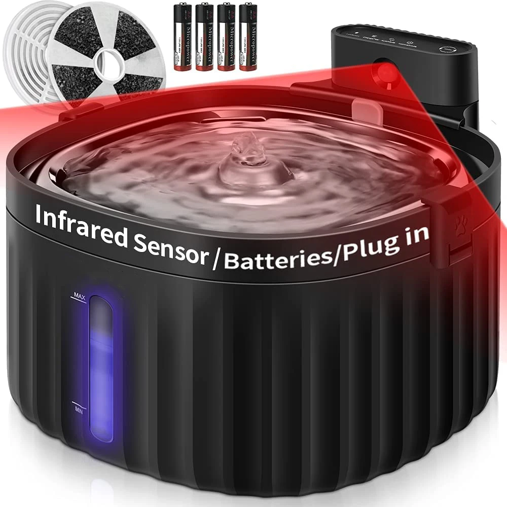 Водный фонтан для кошек на батарейках водный домашних животных с инфракрасным датчиком движения бесшумный объемом 2 л