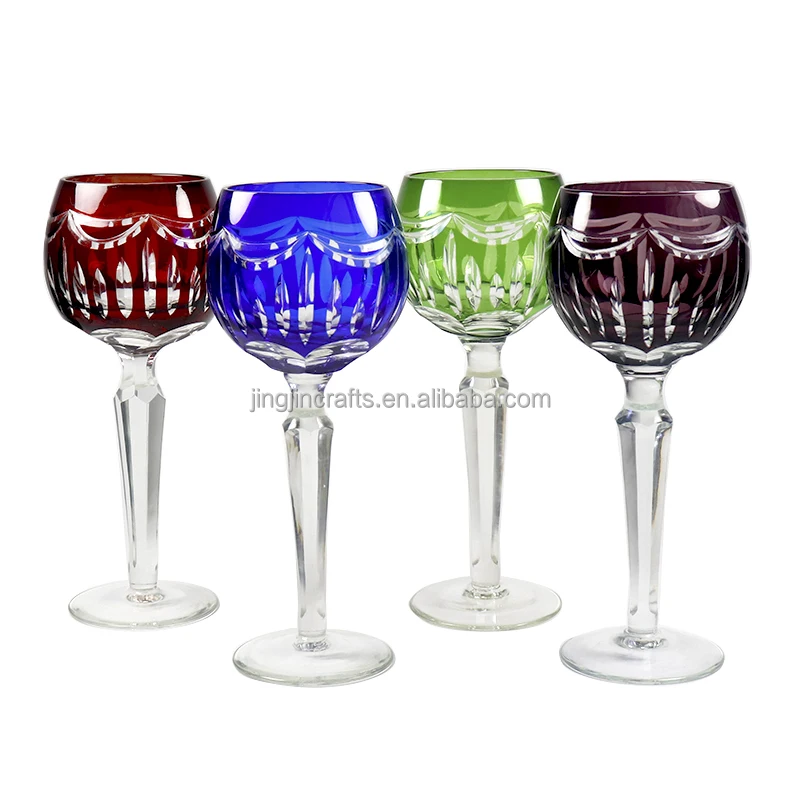 Factory Accept Custom Japanese style colored red wine glasses hand cut to clear glass goblet cup stemware