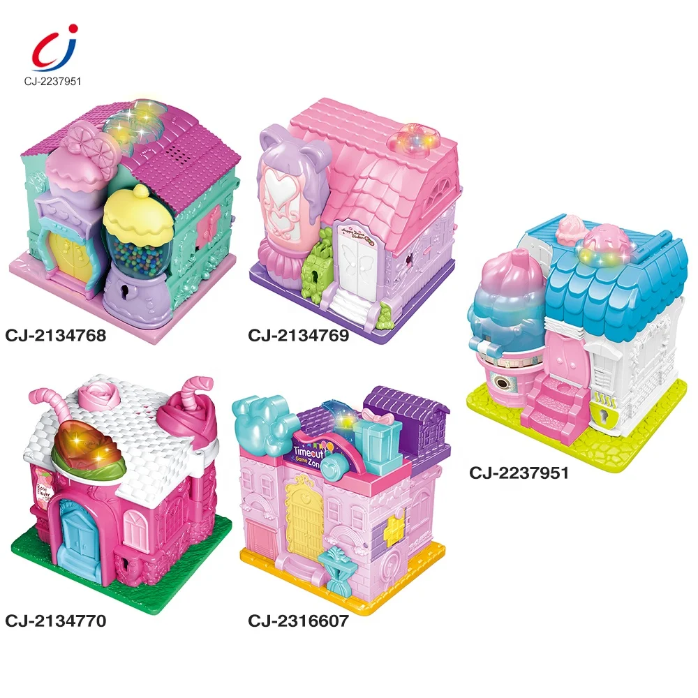 Casa de munecas coffee candy kids plastic small doll houses pretend play diy doll house miniature furniture doll house kits