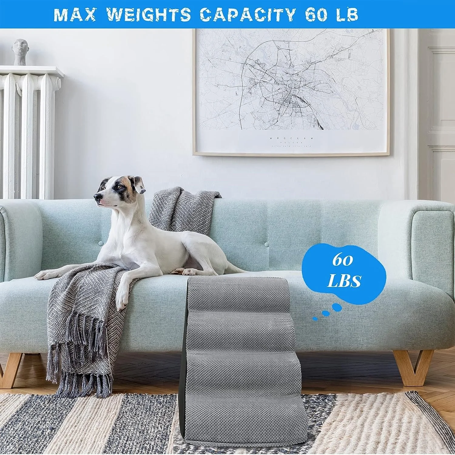 4 Tiers Extra Wide Foam Pet Dog Steps Ramp for Short Leg Dogs | Non-slip High Density Foam Dog Stairs for Climbing Bed or Couch