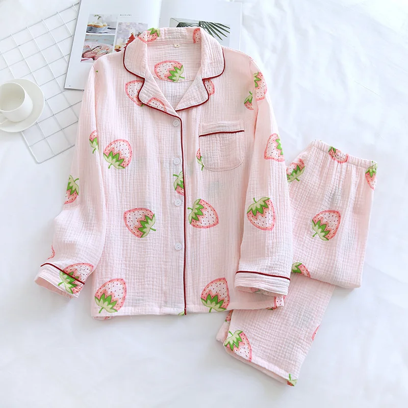 2021 hot sale cute design 100% muslin cotton  long pajama women pajamas