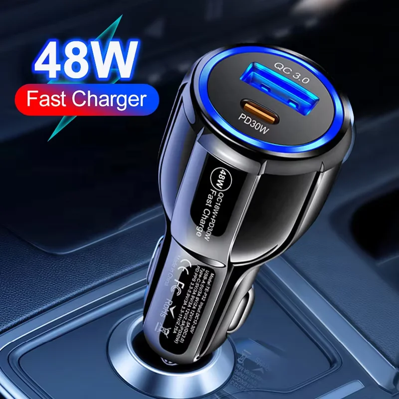 Hot sell Wireless Car Charger 48w Pd Usb C Car Charger Quick Charge 3.0 Fast Charging For Ip Type C Phone Car Cigarette