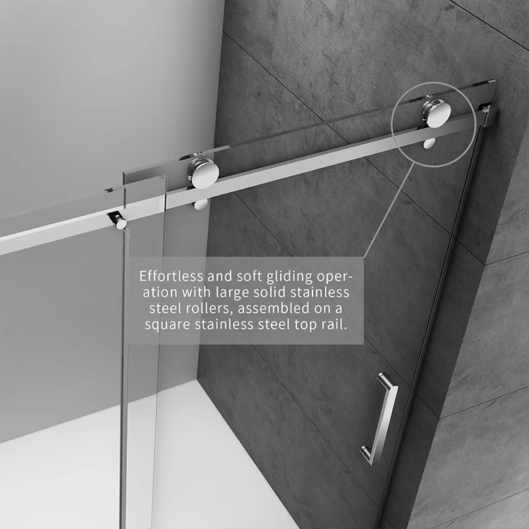 Stock In USA New Product Tempered Glass Frameless Stainless Steel Handle Aluminum Sliding Shower Door