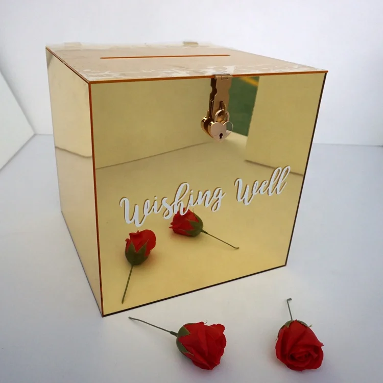 Transparent Acrylic Gift Box With Lock Mirror Wedding Invitation Storage Box Wishing Well Gift Wedding Invitation Card Box