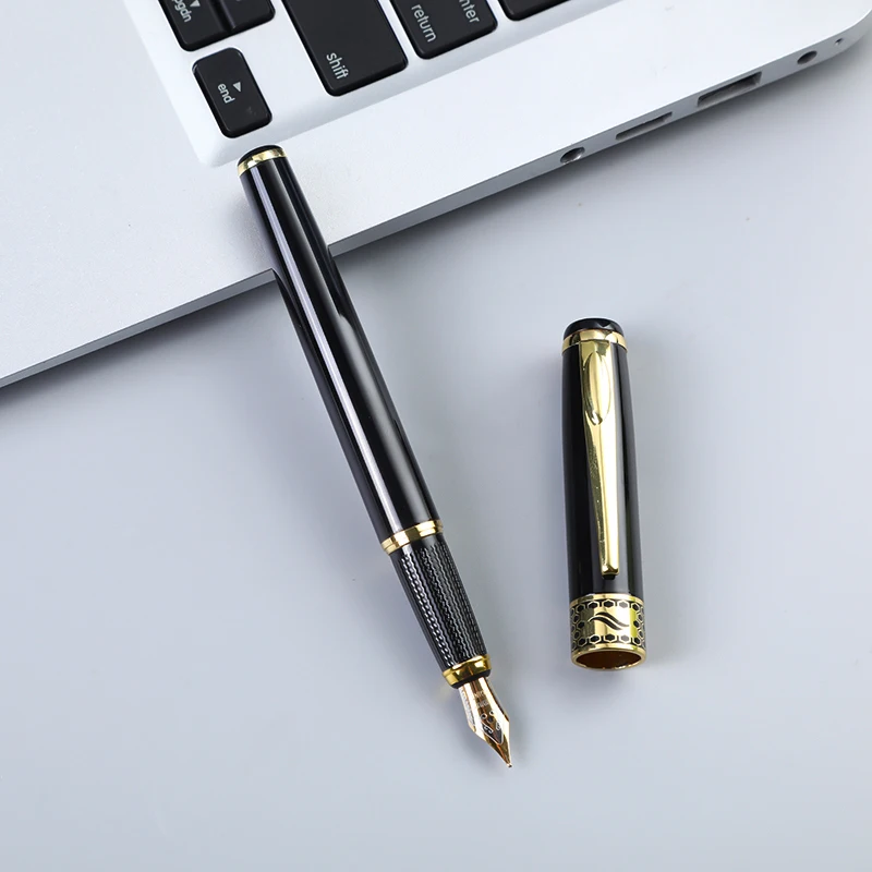 High Quality Black Gold Color Luxury Metal Fountain Pen with Custom Logo