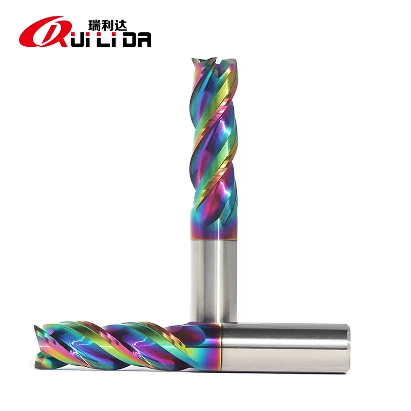 RLD Rainbow color DLC coating carbide endmill fresas CNC milling cutter for aluminum/copper high speed and feed