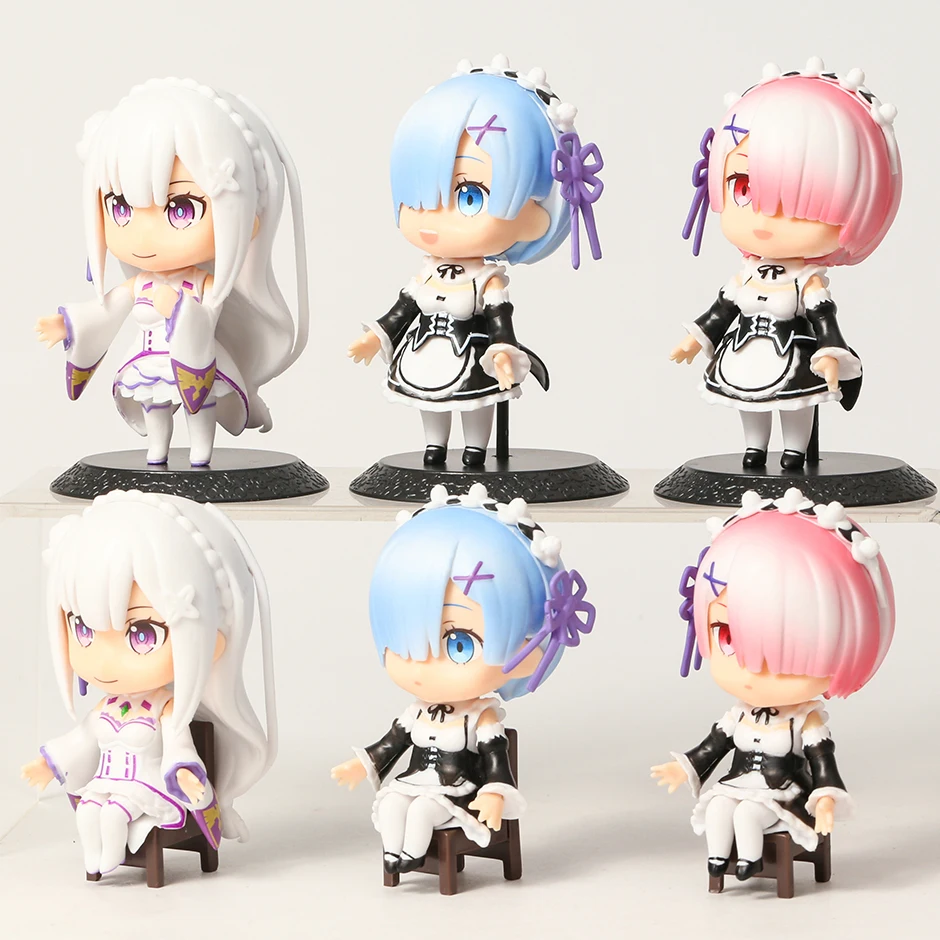 9CM 6PCS/SET Re Zero Mini Figure Set Emilia Re Zero Figura Anime Re Zero Girls Rem Ram Emilia Figures Set Anime Figurine