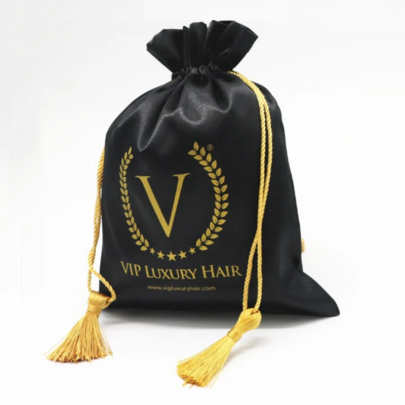 Custom Fashion small big Silk Satin Drawstring  Pouch Bag With Tassels