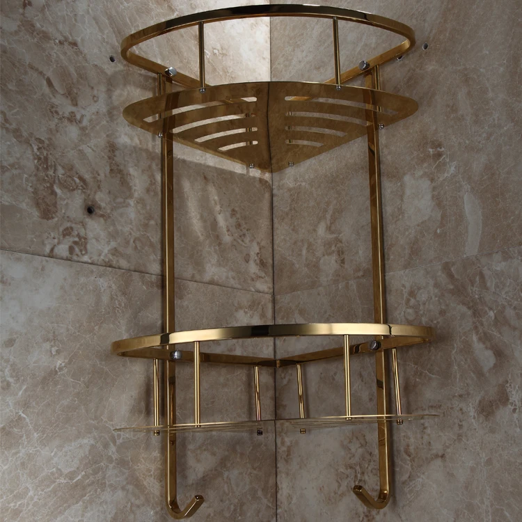 
2019 High Quality Metal Kitchen Bathroom wall Hanging Dual Tier Corner Storage Rack 
