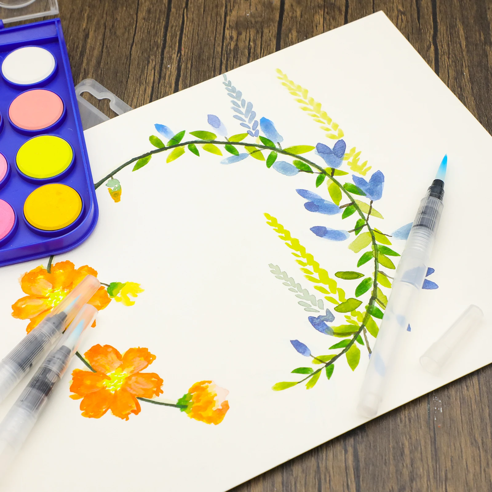 Artmate 15cm 3pcs refillable round head soft watercolor art painting brush water pen set art supplies for beginner