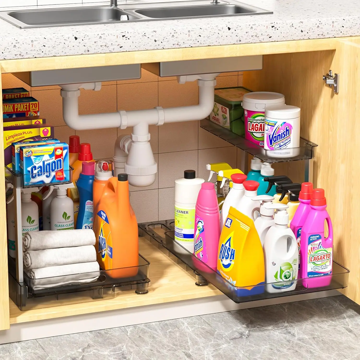 Новые выдвижные органайзеры для кухонного шкафа под раковиной органайзер и хранение 2 яруса полкой хранения раковины кухни ванной