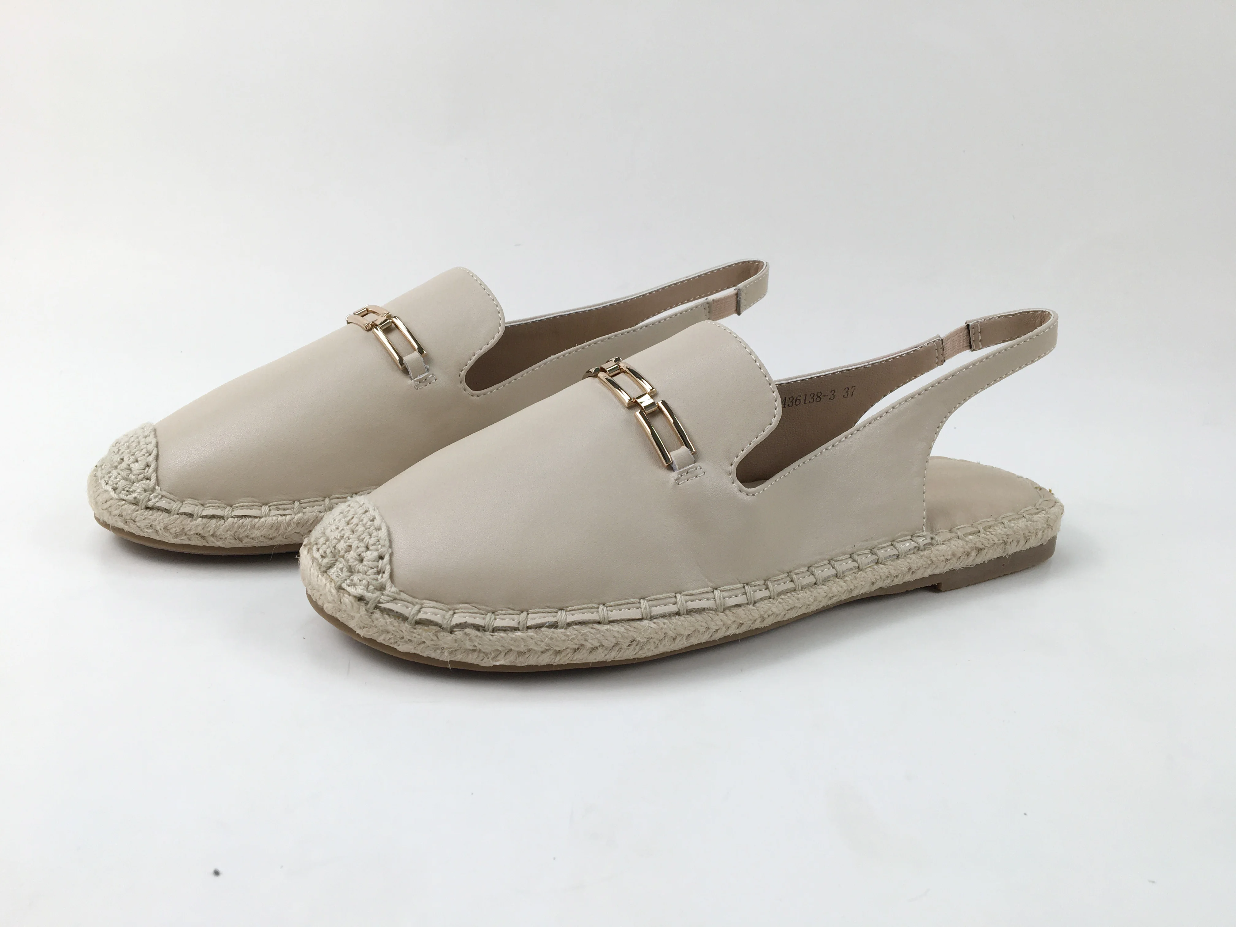 2022 New Arrivals Fashion  Women Slingback Sandals Ankle Strap bank at side Slippers Cow leather Gold Chain Lady Espadrille