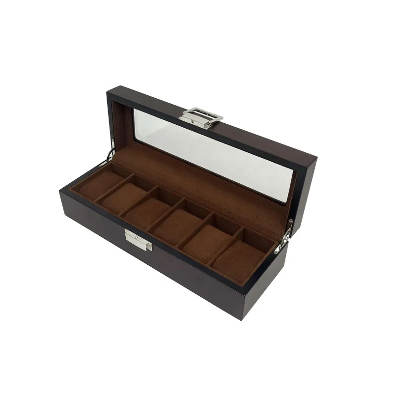Direct sale jewelry storage case brown wooden watch box with 6 slots