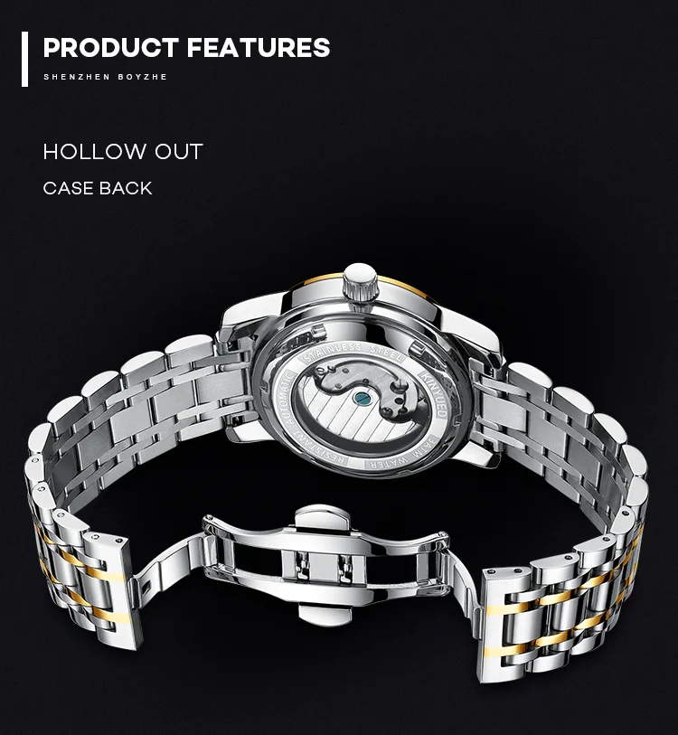 Factory Direct Wholesale Price Waterproof Automatic Skeleton  Watches Stainless Steel Strap Mechanical Men watch