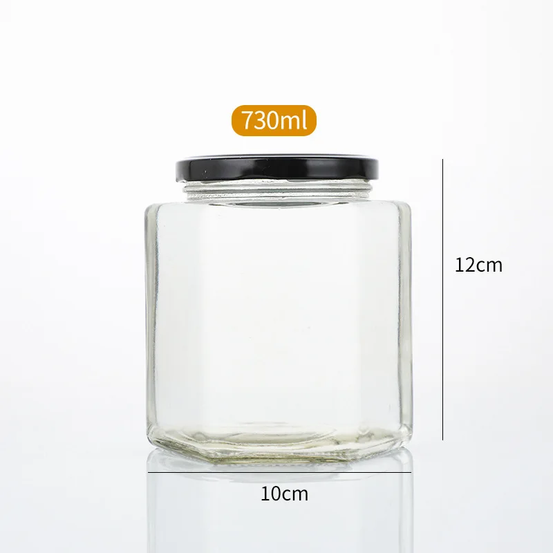 Factory wholesale 500ml Empty Hexagon Food Storage Jar Glass Honey Bottle with Sealed Lid