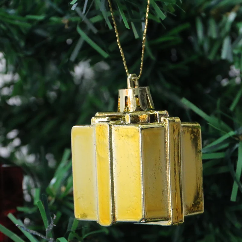 (6 Pcs/pack)3.5*5.5cm Christmas Tree Gift Box Hanging Decoration Mini Plastic Boxes Christmas Pendant Multi Color Party Supplie