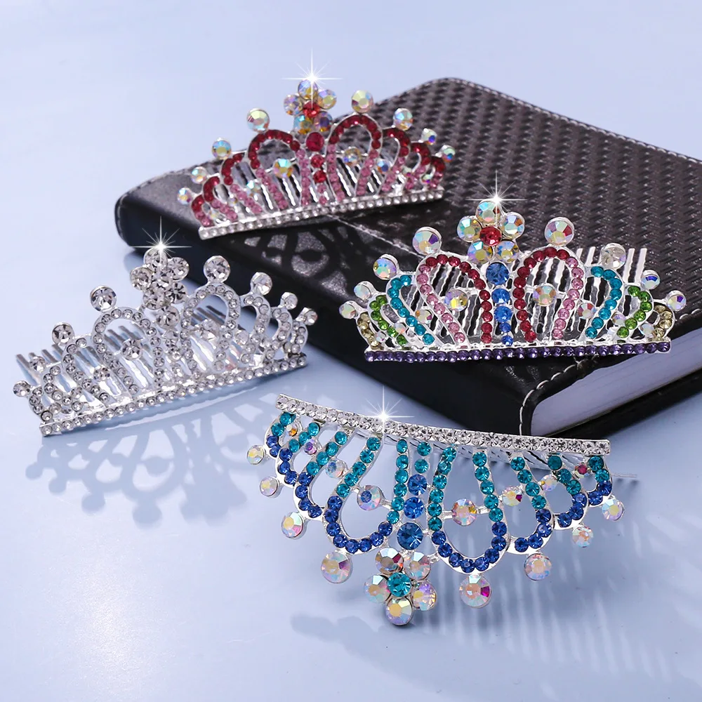 Cute Children Princess Crystal Rabbit Alloy Crown Haircomb Little Girls Rhinestone Insert Comb Birthday Gift Accessories