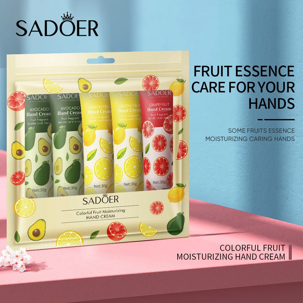 SADOER Fruit  Avocado Fruit Grapefruit Hand Cream Moisturizing Nourishing Anti Chapping Oil Control Hand Care Shea Butter 5pcs