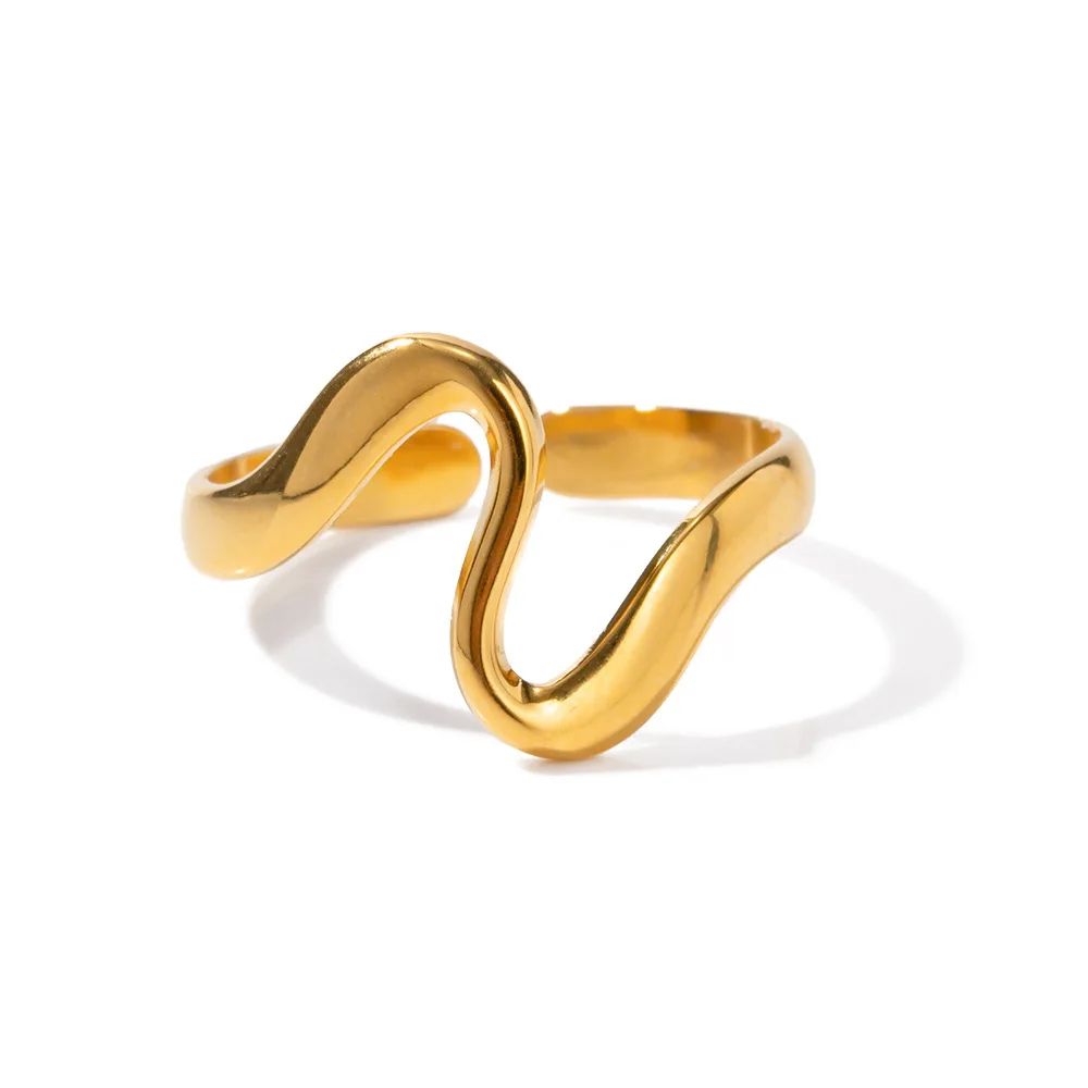 High Quality Waterproof Jewelry Irregular Twisted Geometric Open Ring Tarnish Free Stainless Steel 18k Gold Plated Ring