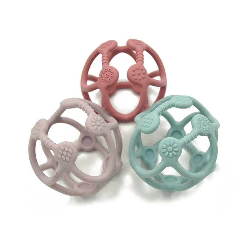 Baby Supplies Newborn Teething Stress Relief Molar Ball Soothing Teether Toy For Baby hand  food grade silicone teether ball