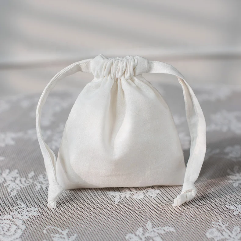 DUOLAI Custom Eco Friendly Organic Muslin Cotton Pouch Promotional Small White Cloth Canvas Drawstring Bag With Logo Printed