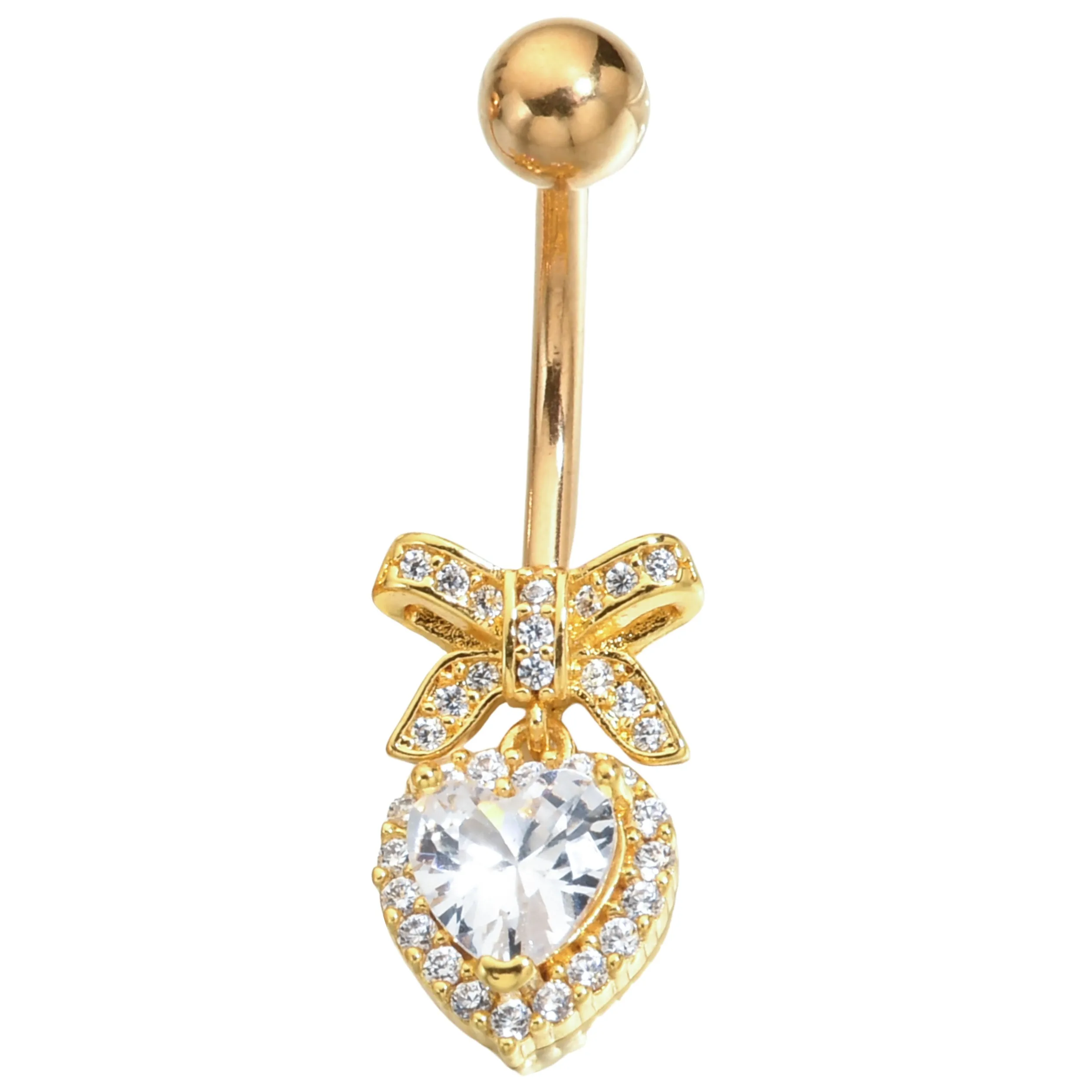 Персиковое сердце лук из нержавеющей стали CZ болтаться пупка Пирсинг Штанга пупок кольца для женщин