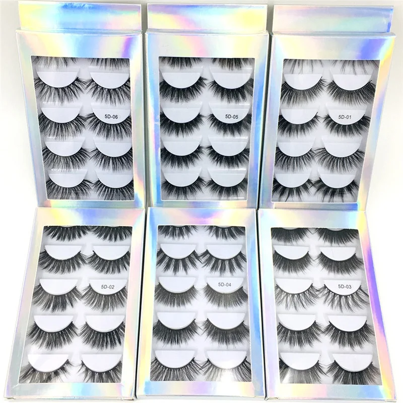 5 Pairs Multipack 5D Soft Mink Hair False Eyelashes Handmade Wispy Fluffy Long Lashes Natural Eye Makeup Faux Eye Lashes