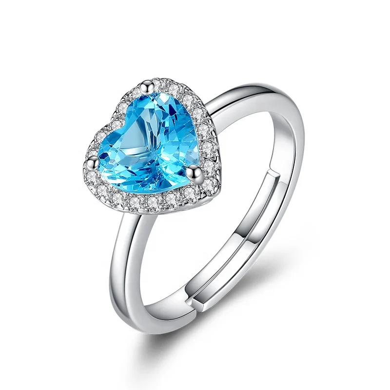 
Wholesale Natural Sapphire Earrings Love Heart Pendant Zircon Engagement Ring 18K Gold Plated Ladies Set Jewelry 