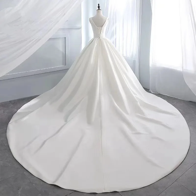 China factory satin wedding dress fashion long wedding dresses satin white satin wedding dress