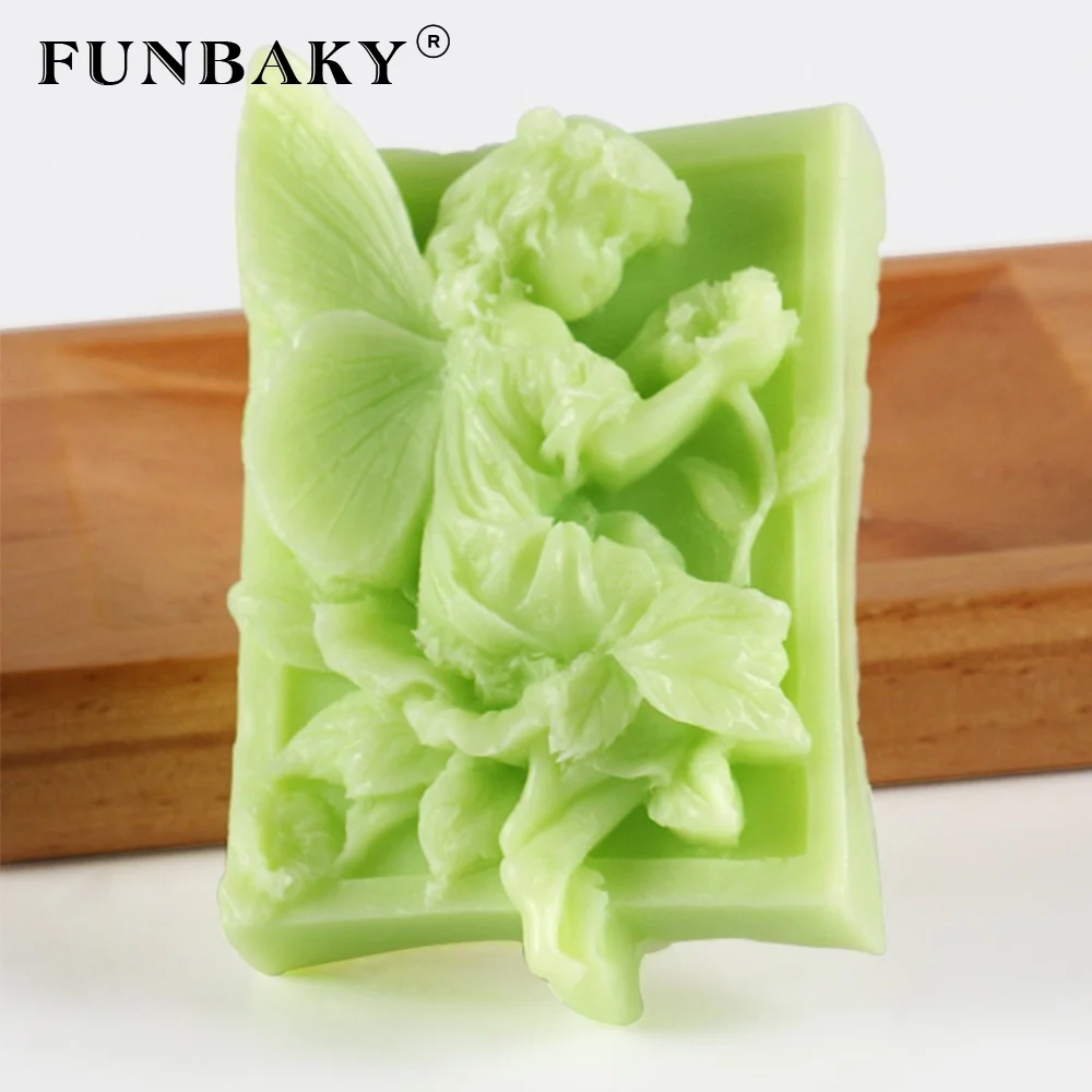 FUNBAKY JSF287  Flower Fairy fondant cake 3d handcraft maker angel shape silicone mold soap making kits