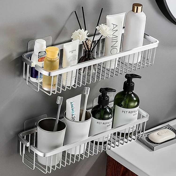 wholesale wall mounted shower caddy shelf bathroom modern silver aluminum bath shower caddy soap holder organizer rack