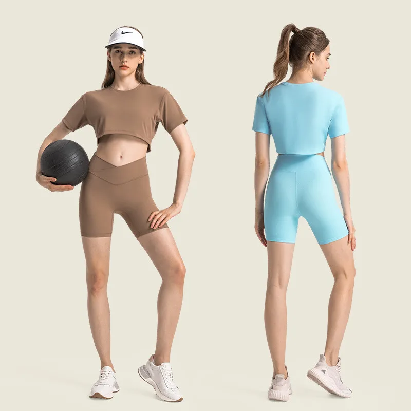 Wholesale High Quality Custom Summer Sexy Ladies Solid Short Sleeve Crop Top Sport Dance Running Plain T Shirt For Women