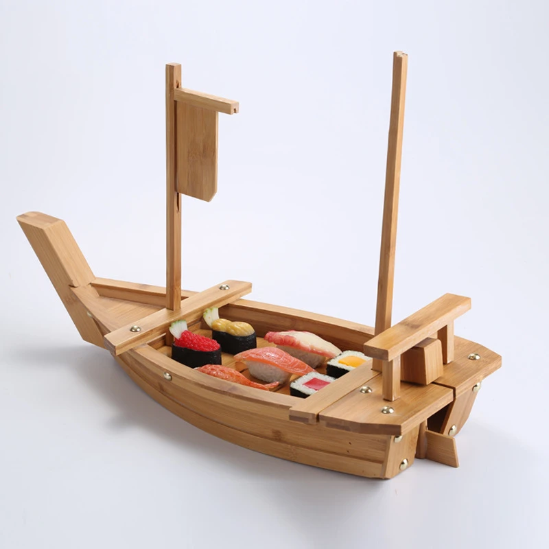 Hensin 90cm 120cm 60cm Japanese Restaurant Custom Logo Safe Healthy Large Natural Bamboo Sushi Boat With Plate Tray