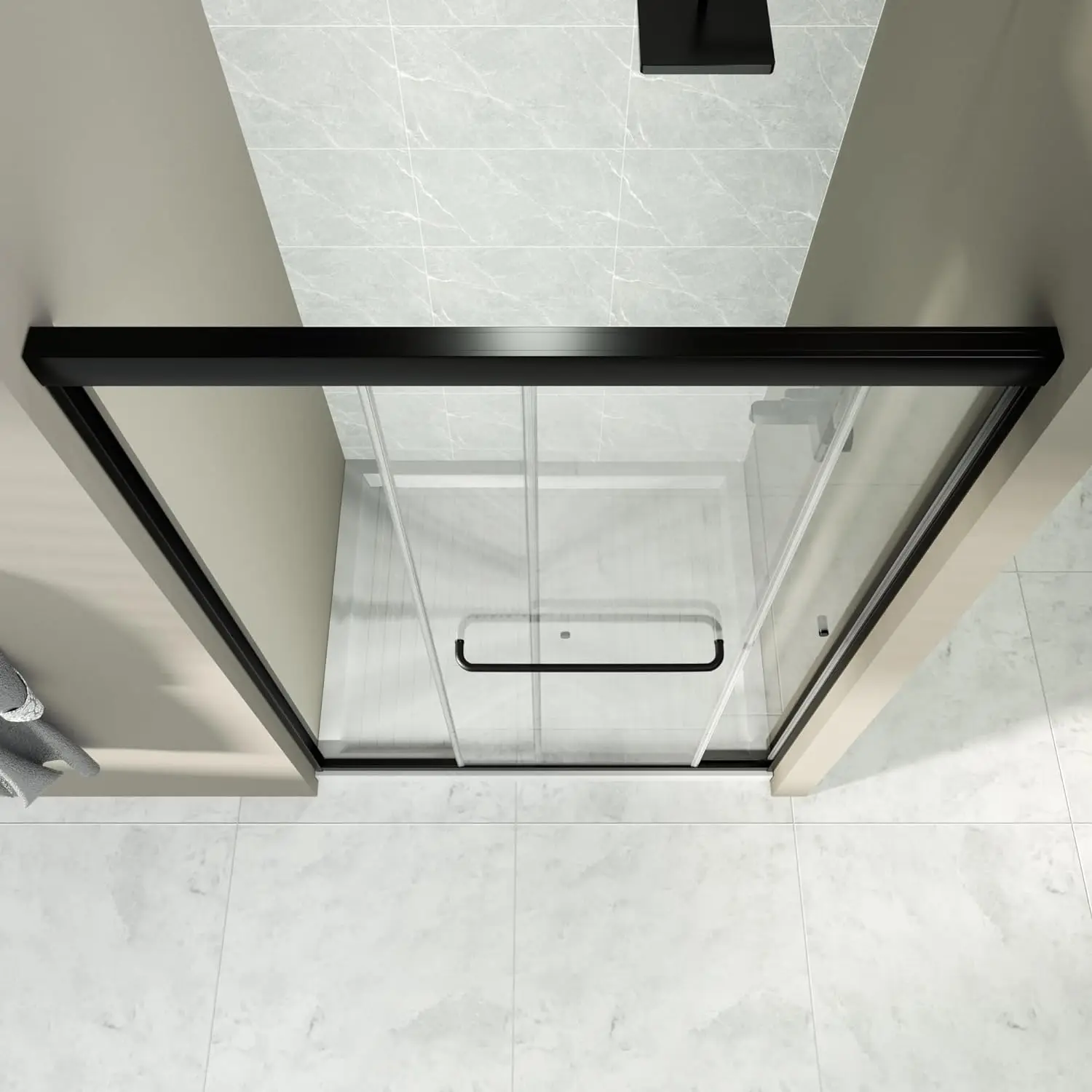 Hotel Villa Project 44-48Wx72H Semi-Frameless Sliding Shower Door 1/4 (6mm) Clear SGCC Tempered Glass Shower Door