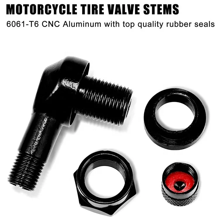 Black 90 Degree Angle CNC Motorcycle Valve Stems Tire 10mm Pair 11.3mm Rim Holes Wheel Aluminum Fit for Most Motorcycle