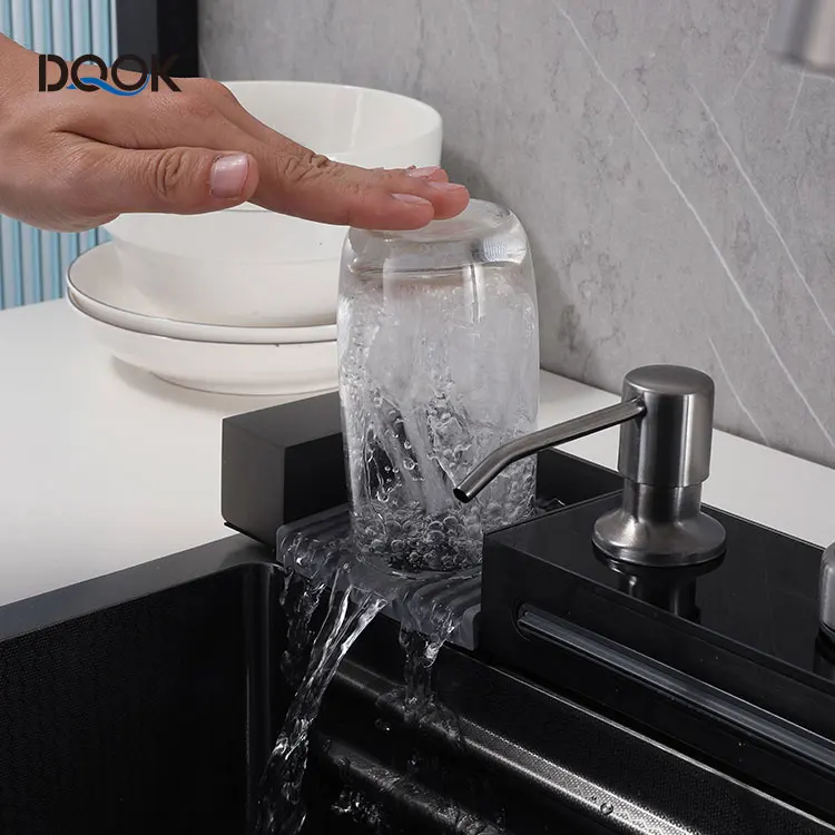 2023 New Smart Single Bowl Digital Kitchen Sink 304 Stainless Steel Piano Key Waterfall Faucet Kitchen Sink With Glass Rinser