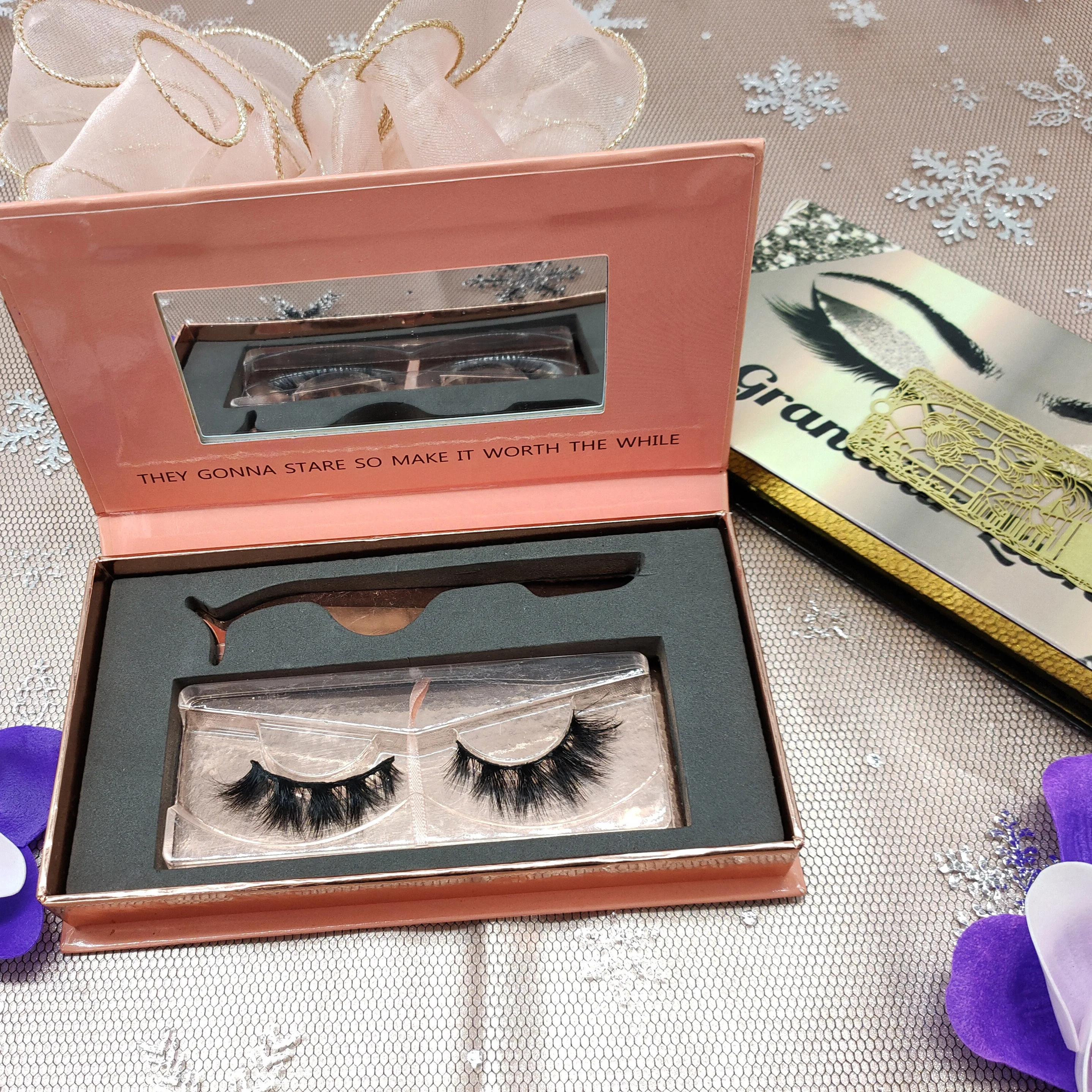 Private Label 25mm Faux mink Fur strip eyelash 1 pair eyelash packaging with tweezers glue