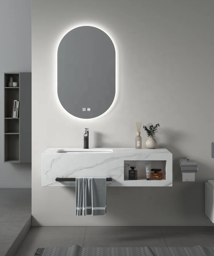 NEW Wall mounted Sintered stone basin marble bathroom sink wash basins with mirror and cabinets vanity