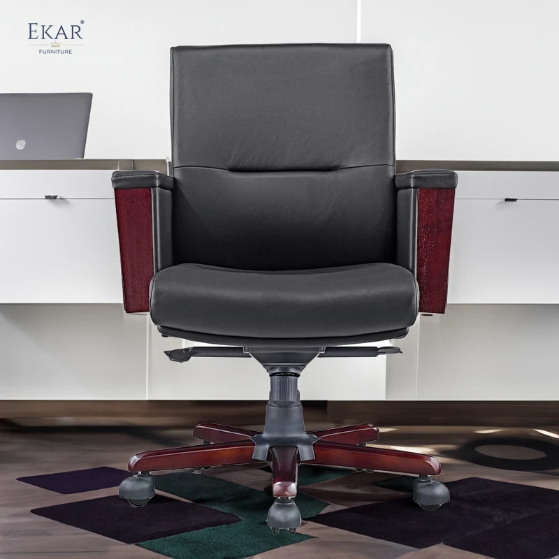 Executive Top-Grain Leather Office Chair with Padded Armrests