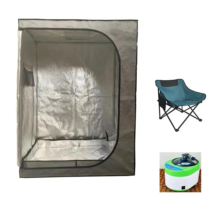 Factory Custom Portable Sauna Tent, 2 Persons Steam Sauna Tent with large window, 4L Steamer and Foldable Chair