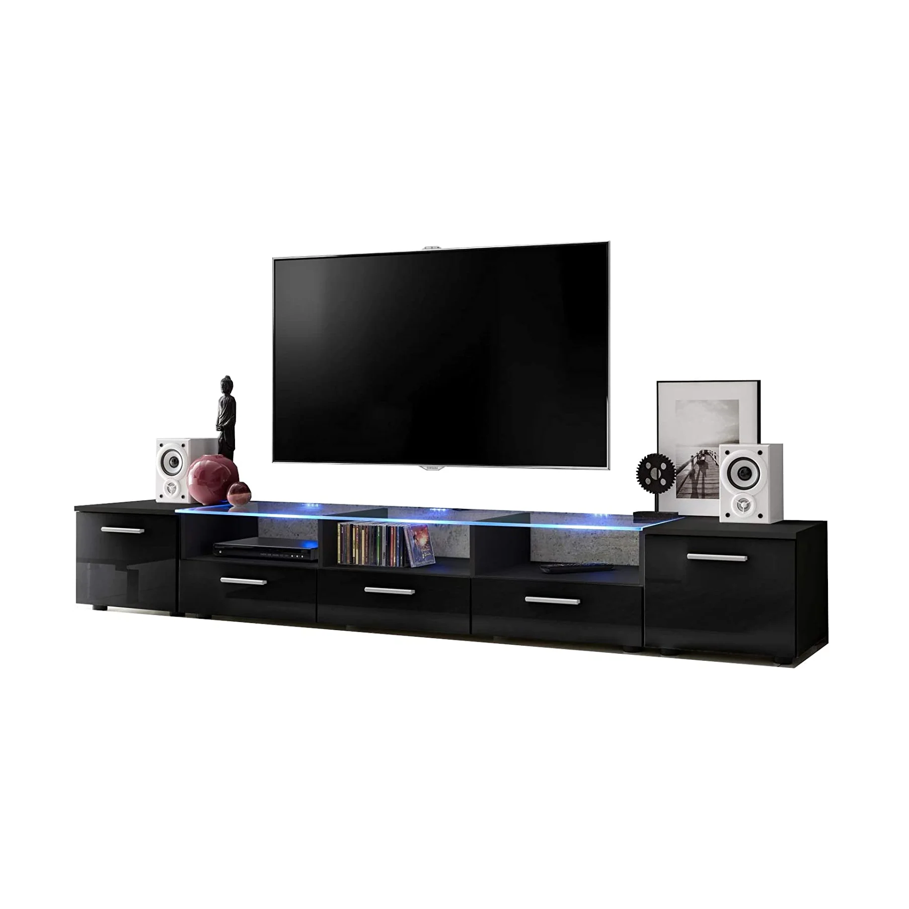High Glossy Uv Tv Stand With RGB LED Lights and Tempered Glass TV Table Modern Cabinet