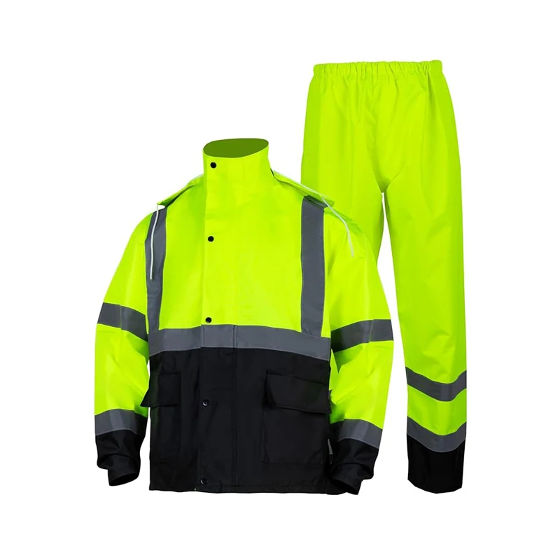 Hi Vis Светоотражающий 300D Оксфордский полиэстеровый уличный дождевик с настраиваемым логотипом Водонепроницаемая Защитная куртка и брюки