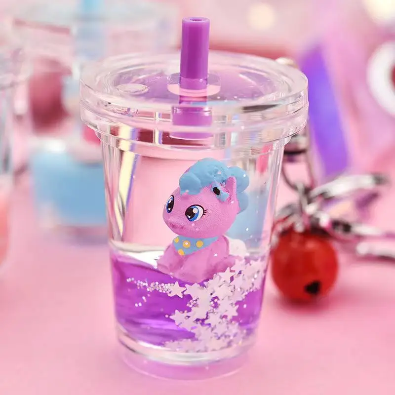 Cute girl gift liquid keychain milk tea cup boba keychain acrylic water floater keyring